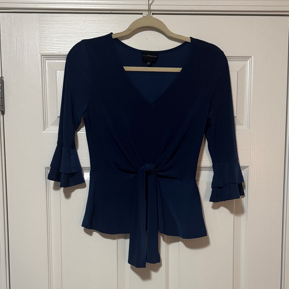 Workshop Navy Tie-Front Blouse